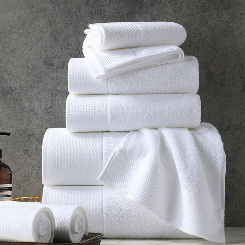 Diamond Weave Dobby Border Combed Cotton Plain Terry Hotel Handtuchset