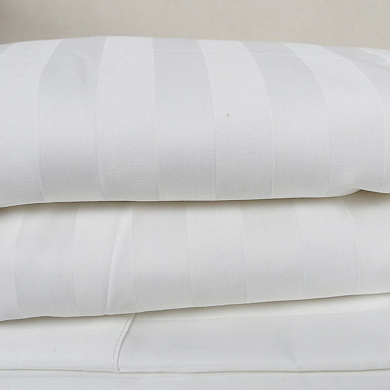 50% Baumwolle 50% Polyester 250TC Satin gestreiftes weißes Boutique Hotel Bettlaken Versorgung